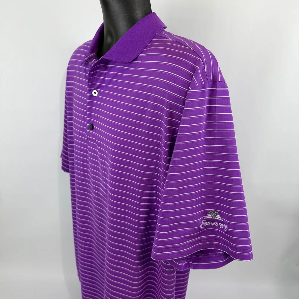 FootJoy Mens ProDry Golf Polo Shirt‎ Purple White Striped Estero CC Logo Large